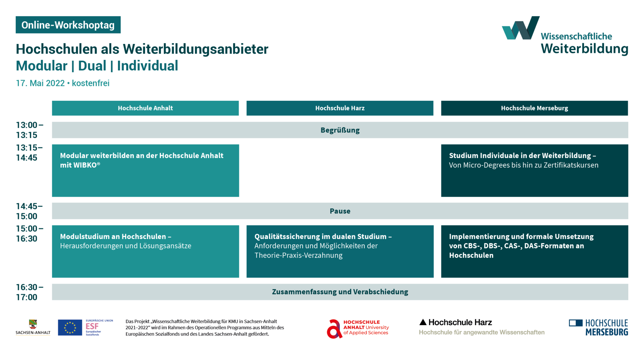 Programm Workshoptag der Hochschulen Anhalt, Harz und Merseburg